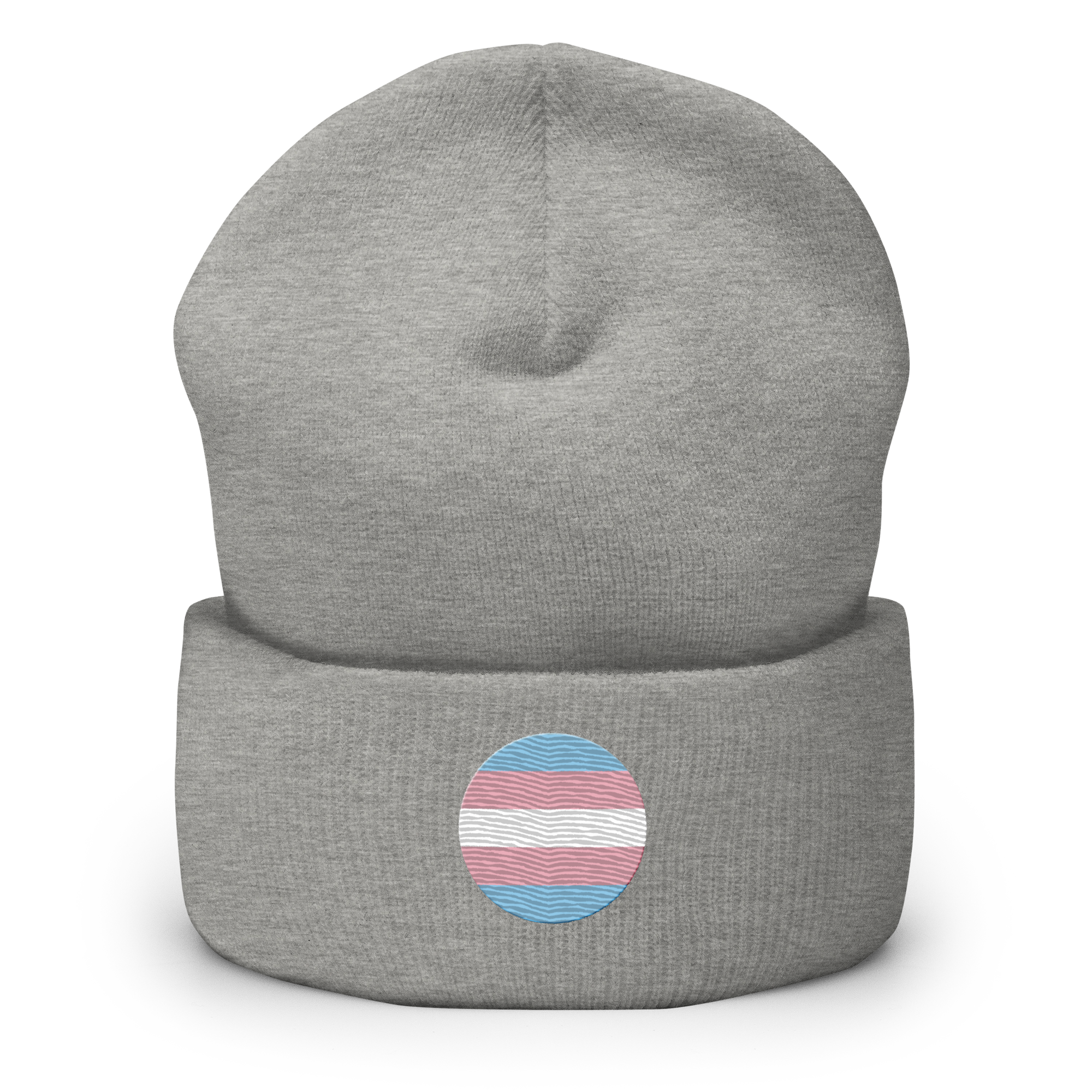 Transgender Flag Embroidered Circle Beanie: Celebratory LGBTQ+ Pride Design