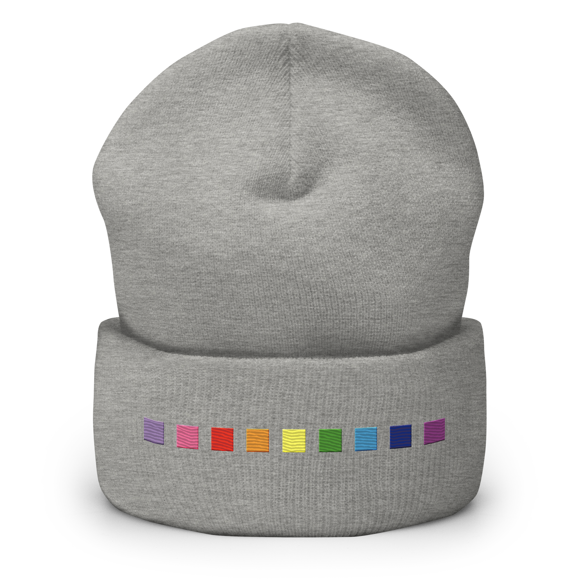 Embroidered Gilbert Baker Pride Beanie: Pride Flag Horizontal Square Design