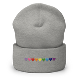 Embroidered Gilbert Baker Pride Beanie: Pride Flag Horizontal Heart Design