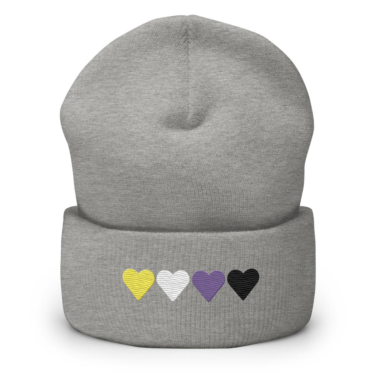 Embroidered Nonbinary Beanie: Pride Flag Horizontal Heart Design