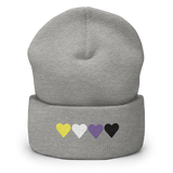 Embroidered Nonbinary Beanie: Pride Flag Horizontal Heart Design