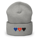 Embroidered Polyamory Beanie: Pride Flag Horizontal Heart Design