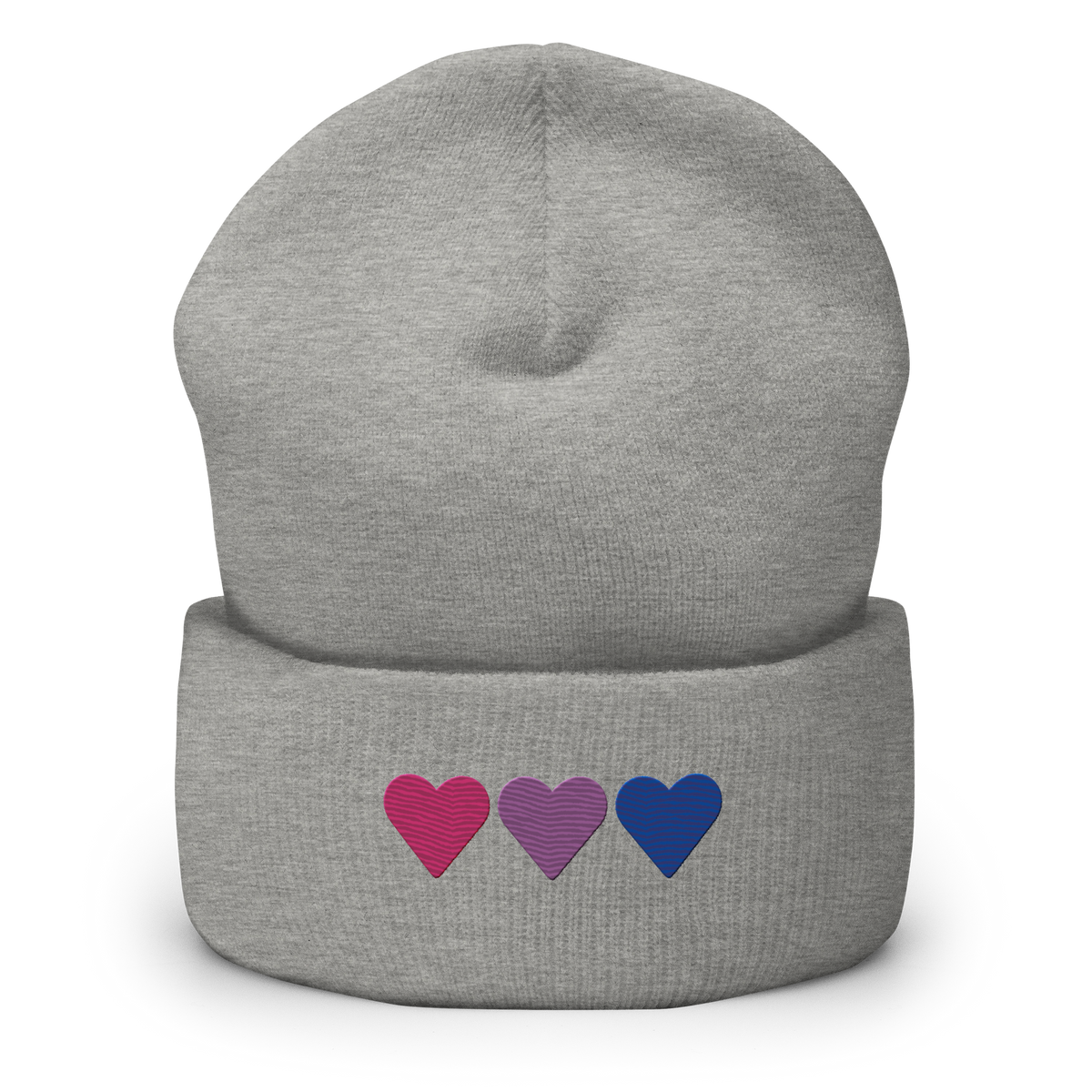 Embroidered Bisexual Beanie: Pride Flag Horizontal Heart Design