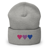 Embroidered Bisexual Beanie: Pride Flag Horizontal Heart Design