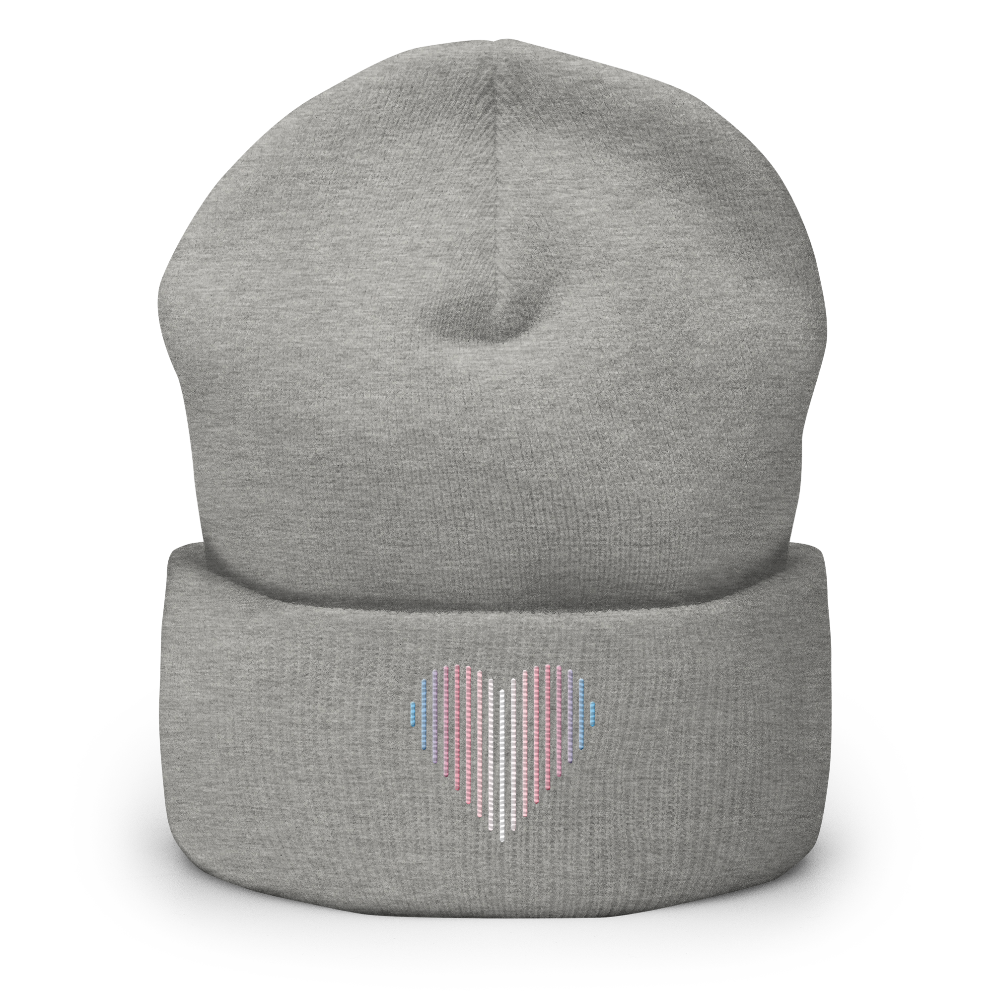 Transgender Heart Lines Beanie: Embroidered Pride Gradient Hat