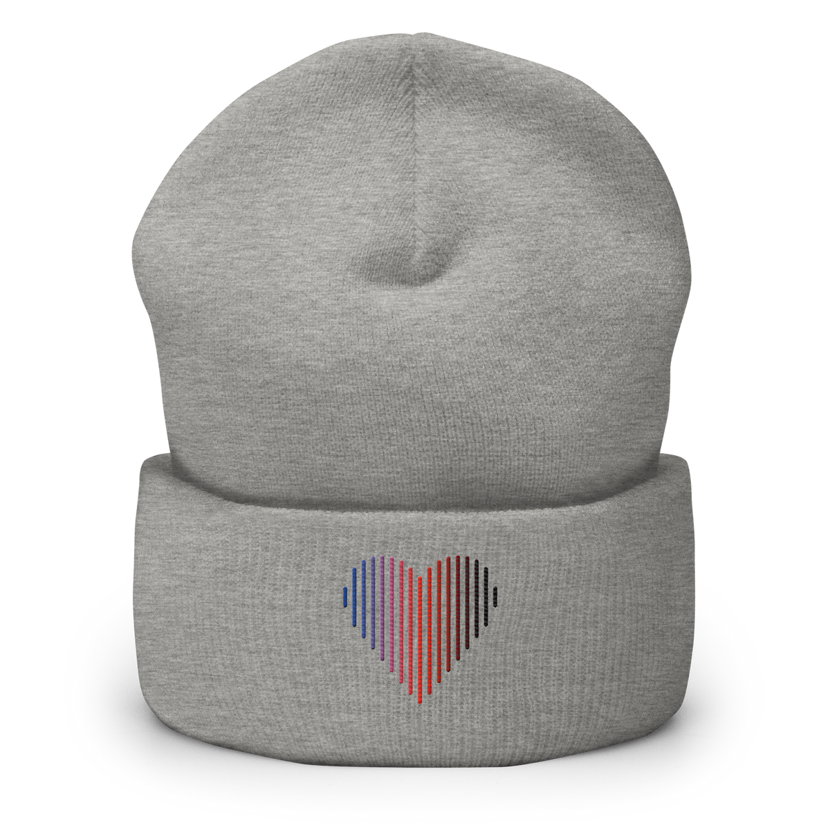 Polyamory Heart Lines Beanie: Embroidered Pride Gradient Hat