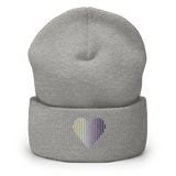 Nonbinary Heart Lines Beanie: Embroidered Pride Gradient Hat