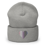 Genderfluid Heart Lines Beanie: Embroidered Pride Gradient Hat