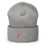 Pansexual Pride Beanie: Cursive 'Pride' in Gradient Colors