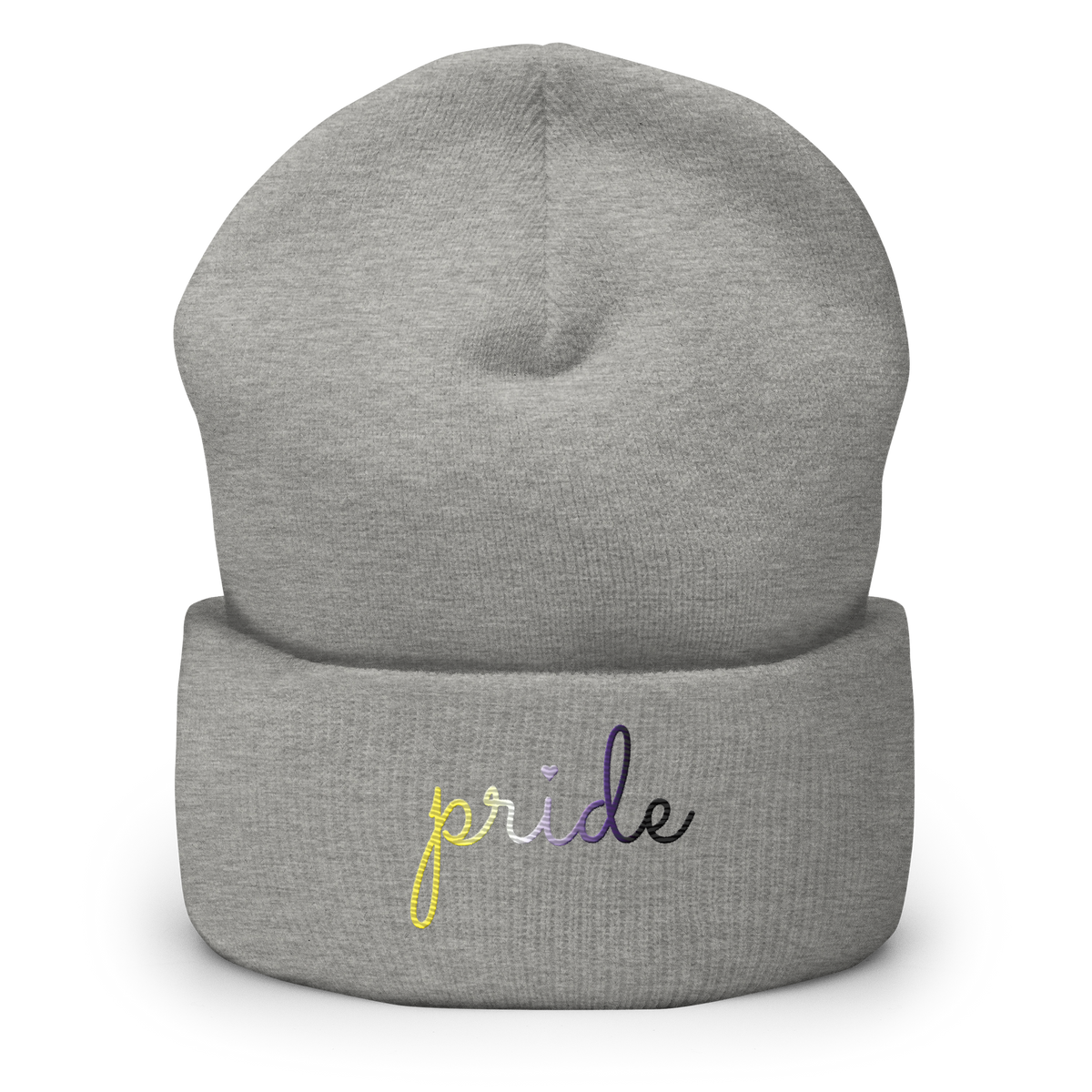 Nonbinary Pride Beanie: Cursive 'Pride' in Gradient Colors