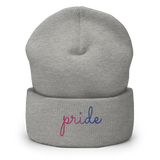 Bisexual Pride Beanie: Cursive 'Pride' in Gradient Colors