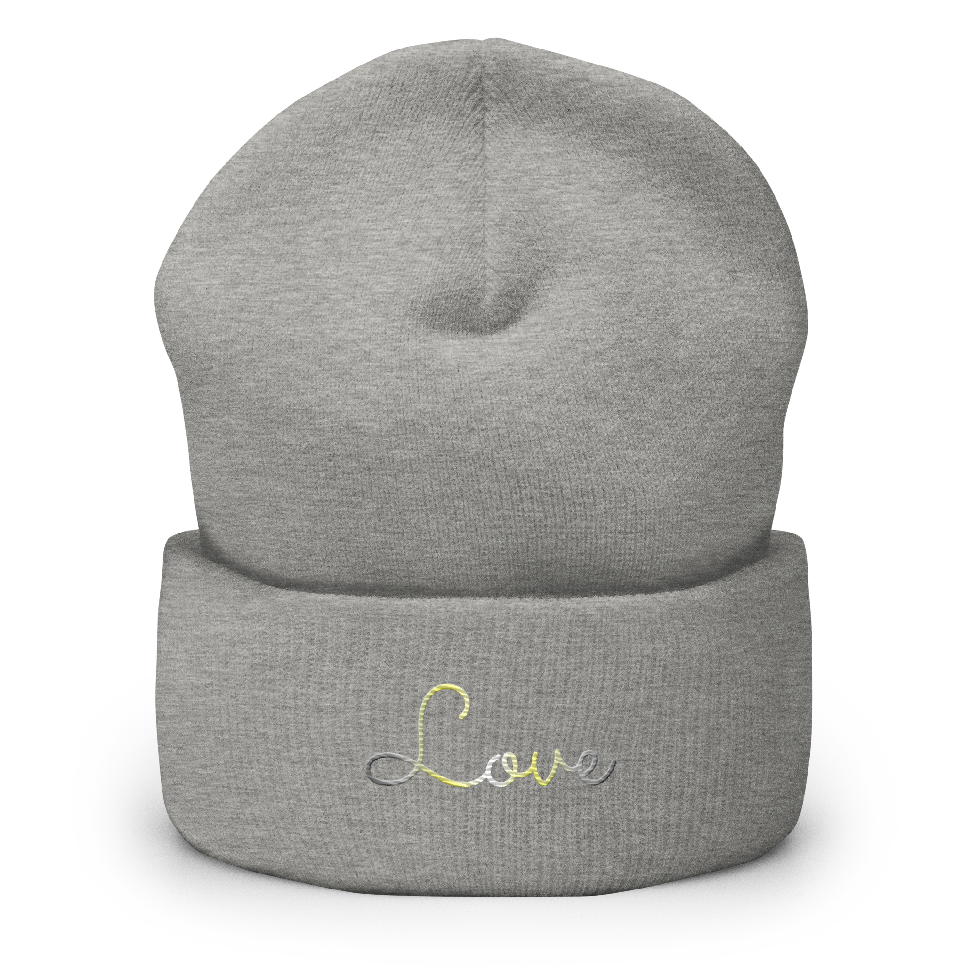 Demigender Love Script Beanie: Ellegantly Embroidered Pride Hat