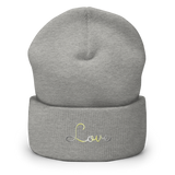 Demigender Love Script Beanie: Ellegantly Embroidered Pride Hat