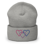 Bisexual Pride Beanie: Interlaced Heart Outlines Embroidered Hat