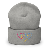 Pansexual Pride Beanie: Interlaced Heart Outlines Embroidered Hat