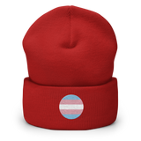 Transgender Flag Embroidered Circle Beanie: Celebratory LGBTQ+ Pride Design