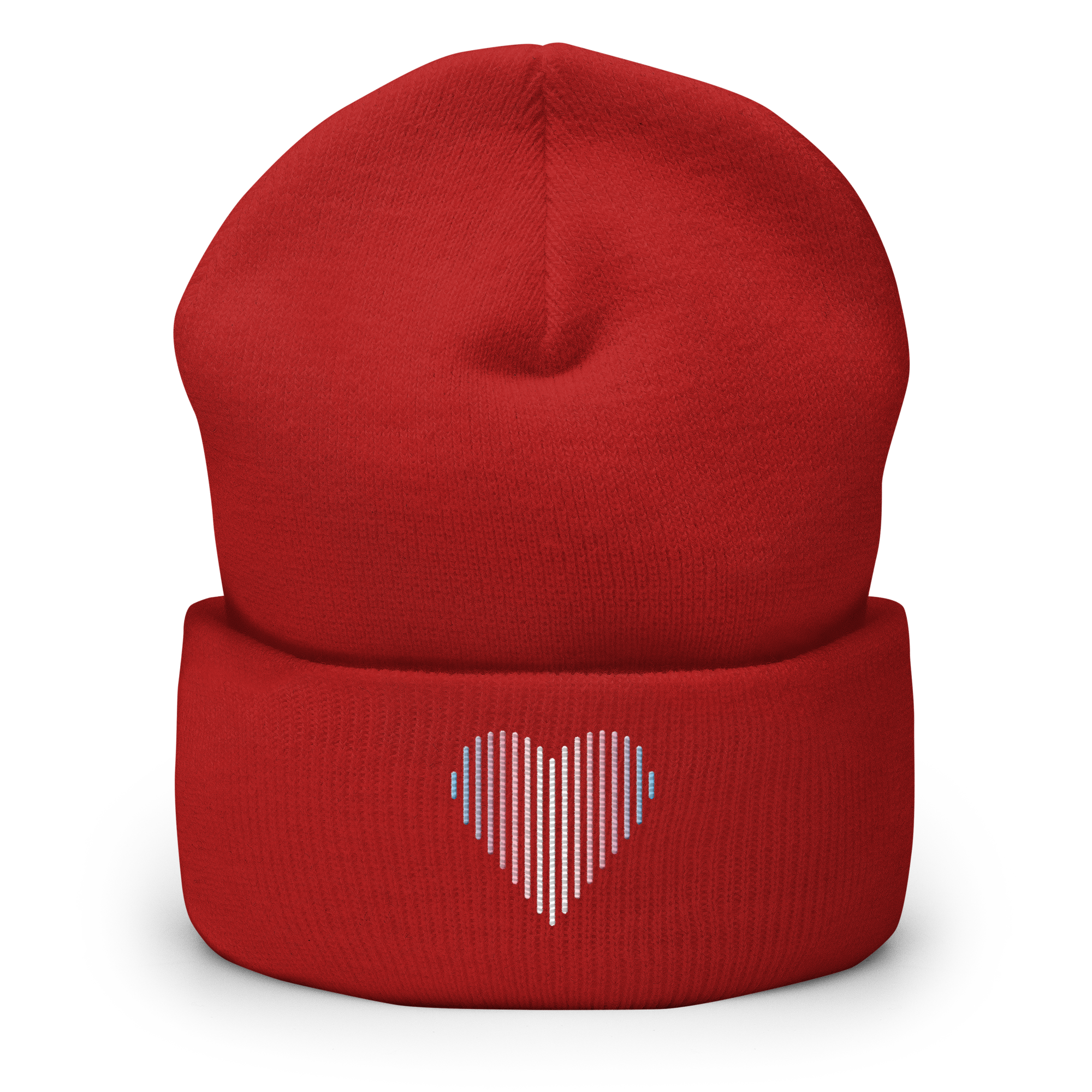 Transgender Heart Lines Beanie: Embroidered Pride Gradient Hat