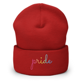 Pansexual Pride Beanie: Cursive 'Pride' in Gradient Colors