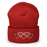 Agender Pride Beanie: Interlaced Heart Outlines Embroidered Hat