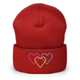 Pansexual Pride Beanie: Interlaced Heart Outlines Embroidered Hat