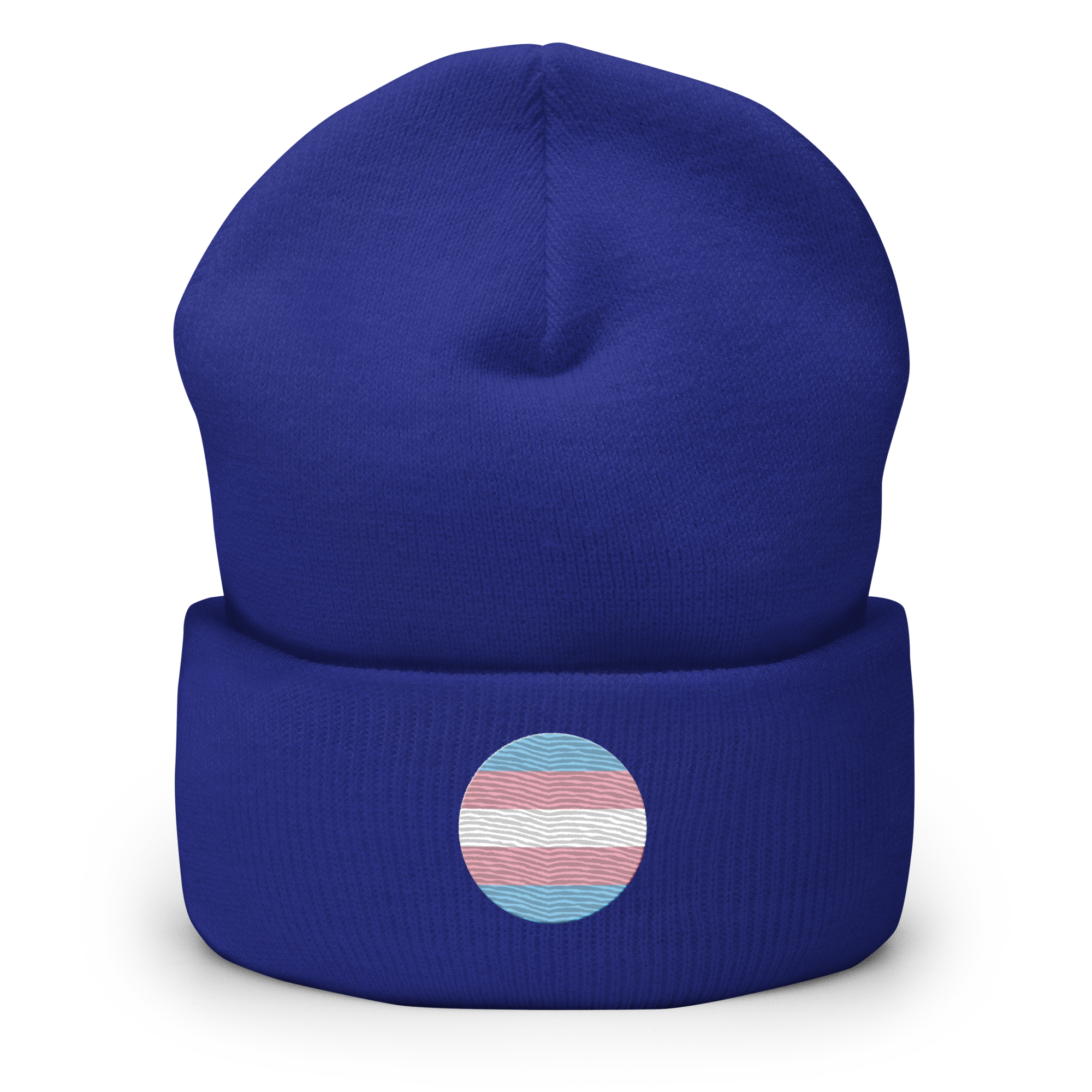 Transgender Flag Embroidered Circle Beanie: Celebratory LGBTQ+ Pride Design