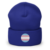 Transgender Flag Embroidered Circle Beanie: Celebratory LGBTQ+ Pride Design