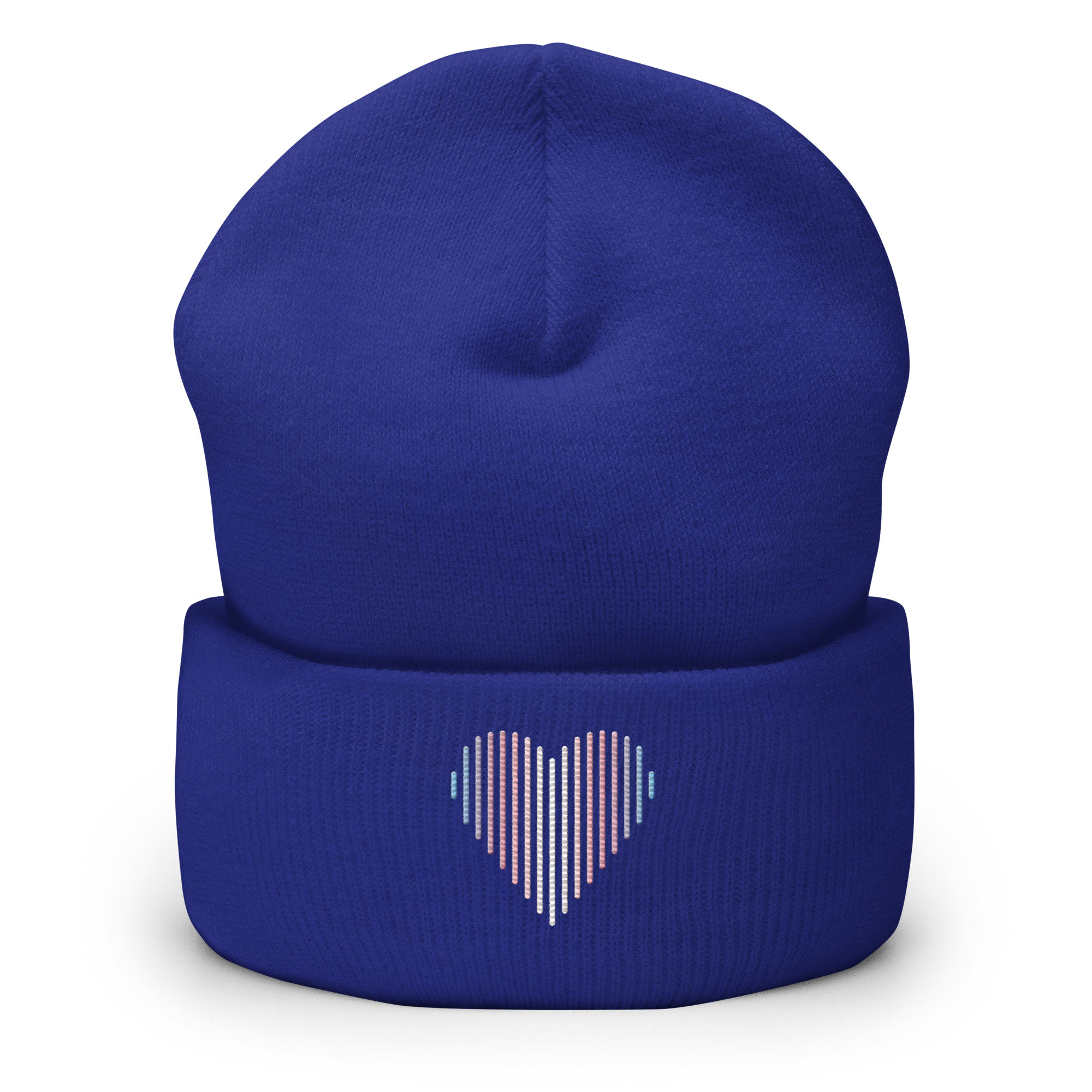 Transgender Heart Lines Beanie: Embroidered Pride Gradient Hat