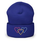 Pansexual Pride Beanie: Interlaced Heart Outlines Embroidered Hat