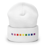 Embroidered Gilbert Baker Pride Beanie: Pride Flag Horizontal Square Design