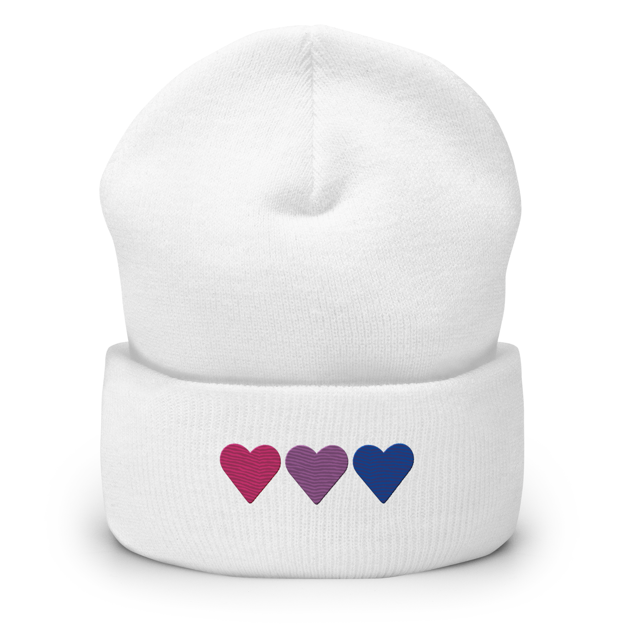 Embroidered Bisexual Beanie: Pride Flag Horizontal Heart Design