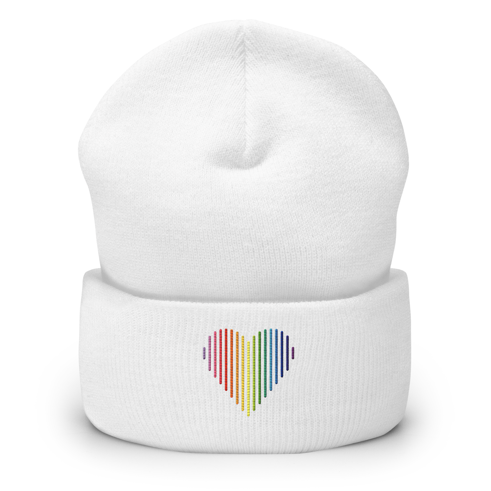 Gilbert Baker Pride Heart Lines Beanie: Embroidered Pride Gradient Hat