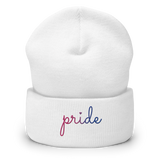 Bisexual Pride Beanie: Cursive 'Pride' in Gradient Colors