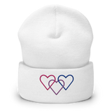 Bisexual Pride Beanie: Interlaced Heart Outlines Embroidered Hat