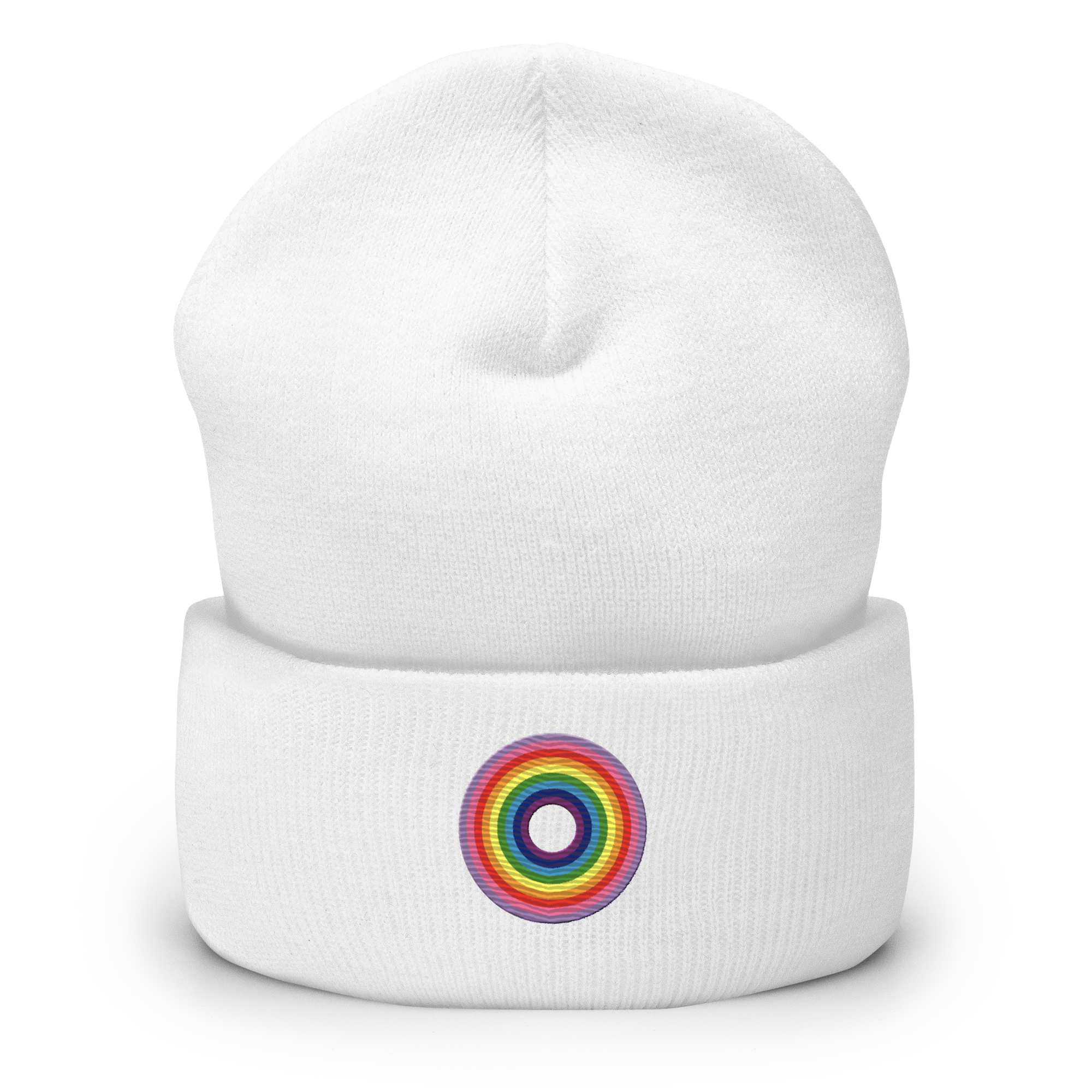 Embroidered Beanie: Gilbert Baker Pride Ring Emblem Design