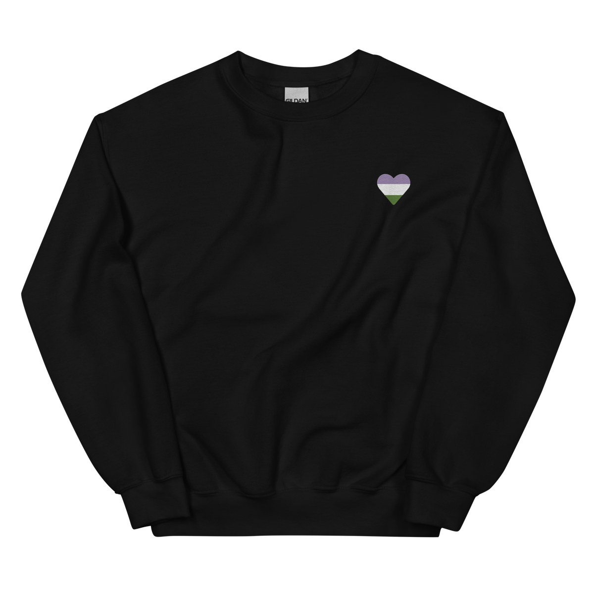 Genderqueer Flag Embroidered Heart Sweater: Celebratory LGBTQ+ Pride Design