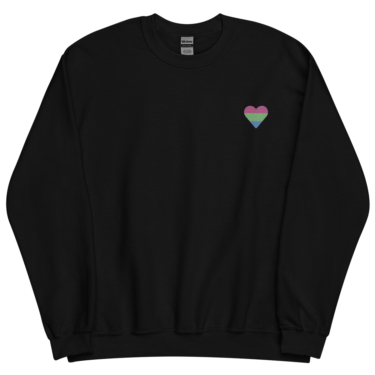 Polysexual Flag Embroidered Heart Sweater: Celebratory LGBTQ+ Pride Design