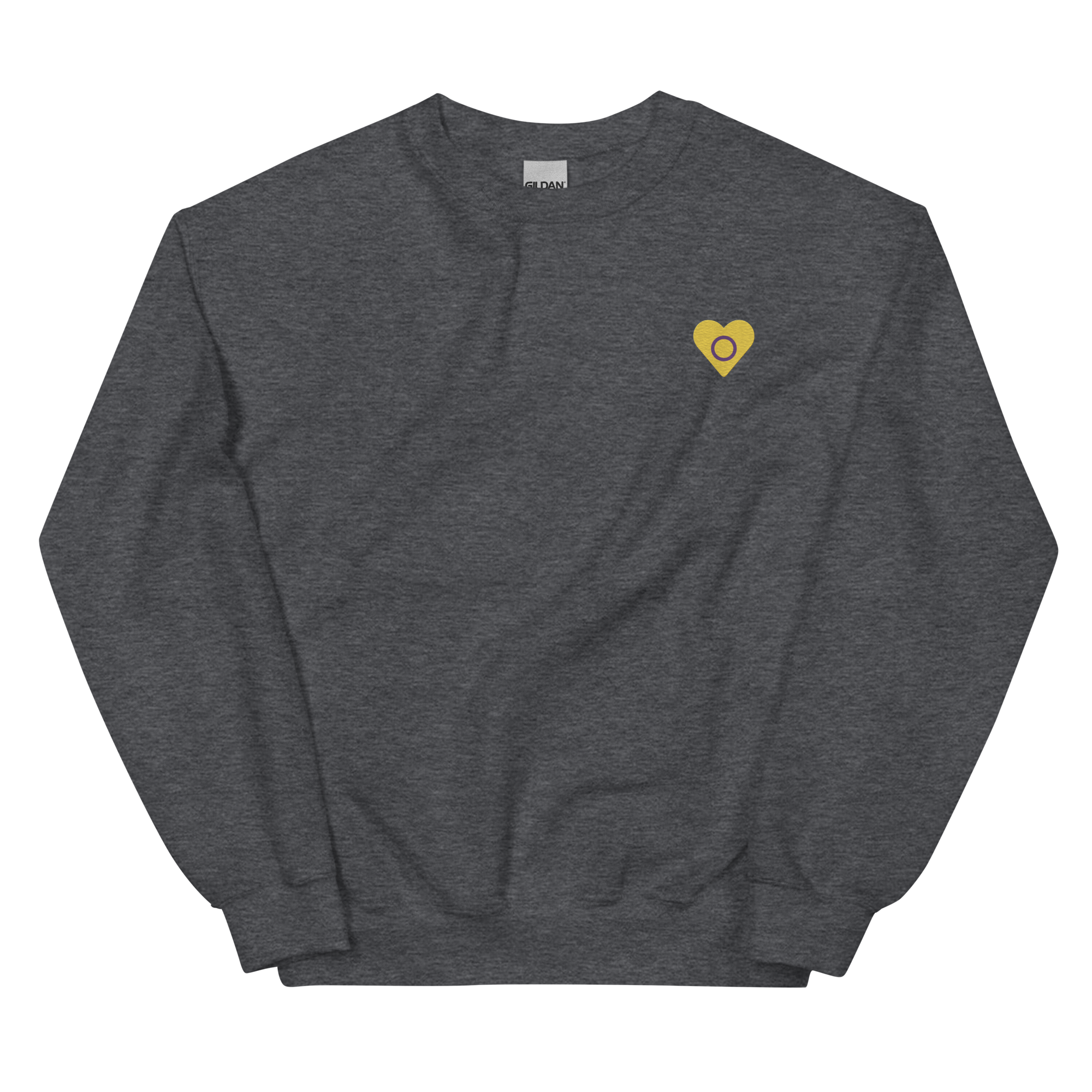 Intersex Flag Embroidered Heart Sweater: Celebratory LGBTQ+ Pride Design