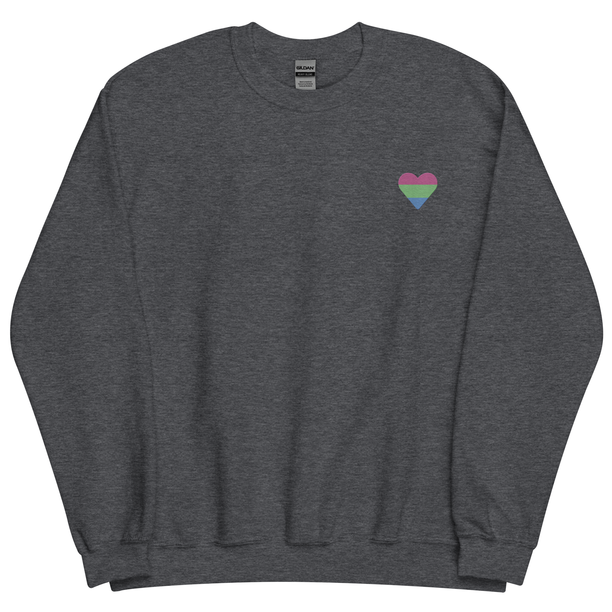 Polysexual Flag Embroidered Heart Sweater: Celebratory LGBTQ+ Pride Design