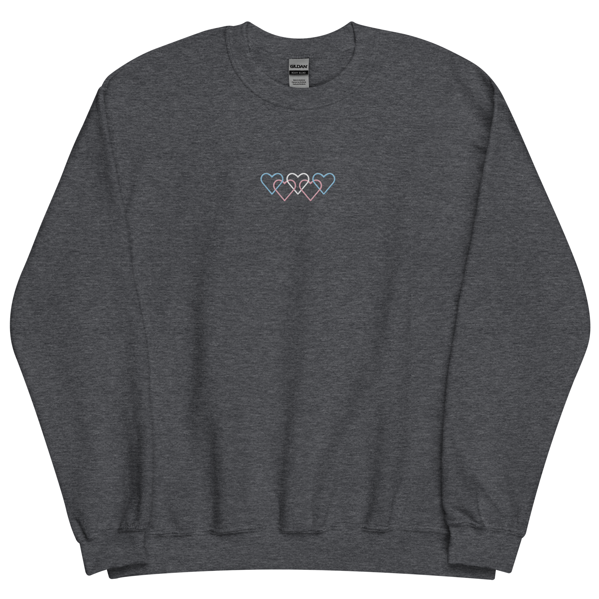 Transgender Pride Sweatshirt: Interlaced Heart Outlines Embroidered Sweater