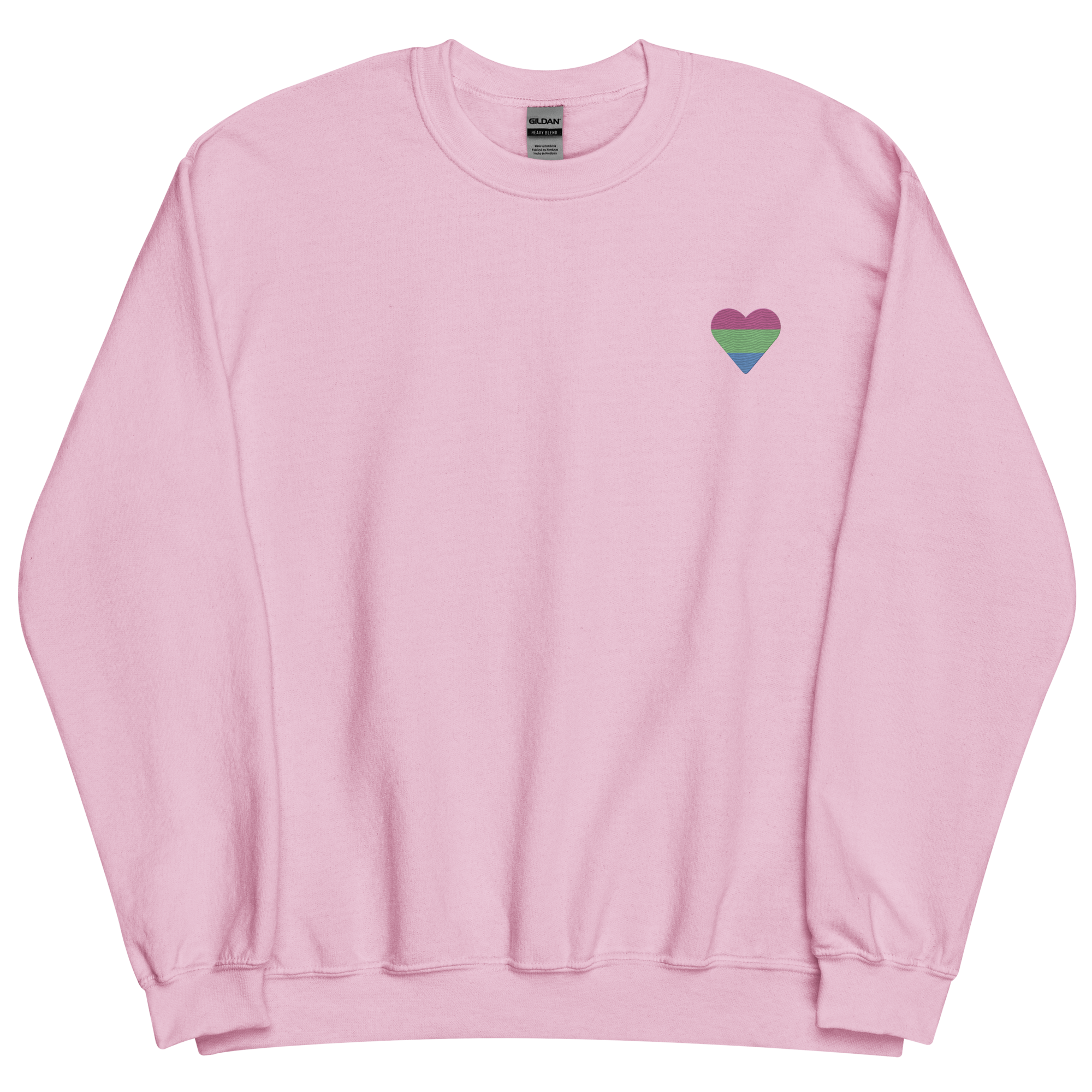 Polysexual Flag Embroidered Heart Sweater: Celebratory LGBTQ+ Pride Design