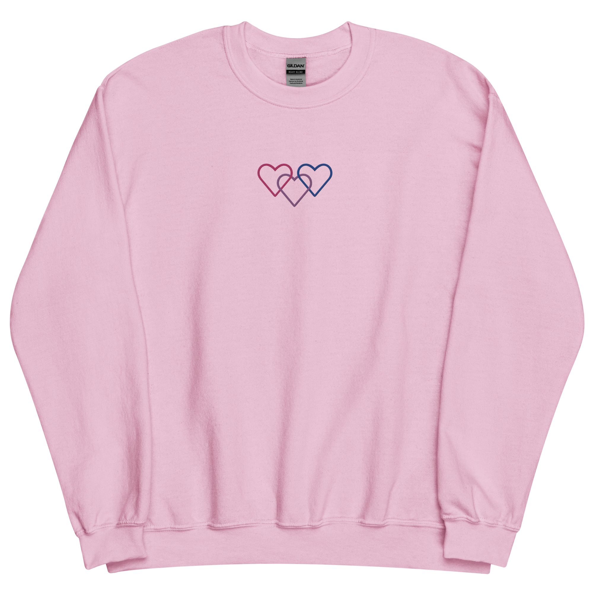 Bisexual Pride Sweatshirt: Interlaced Heart Outlines Embroidered Sweater