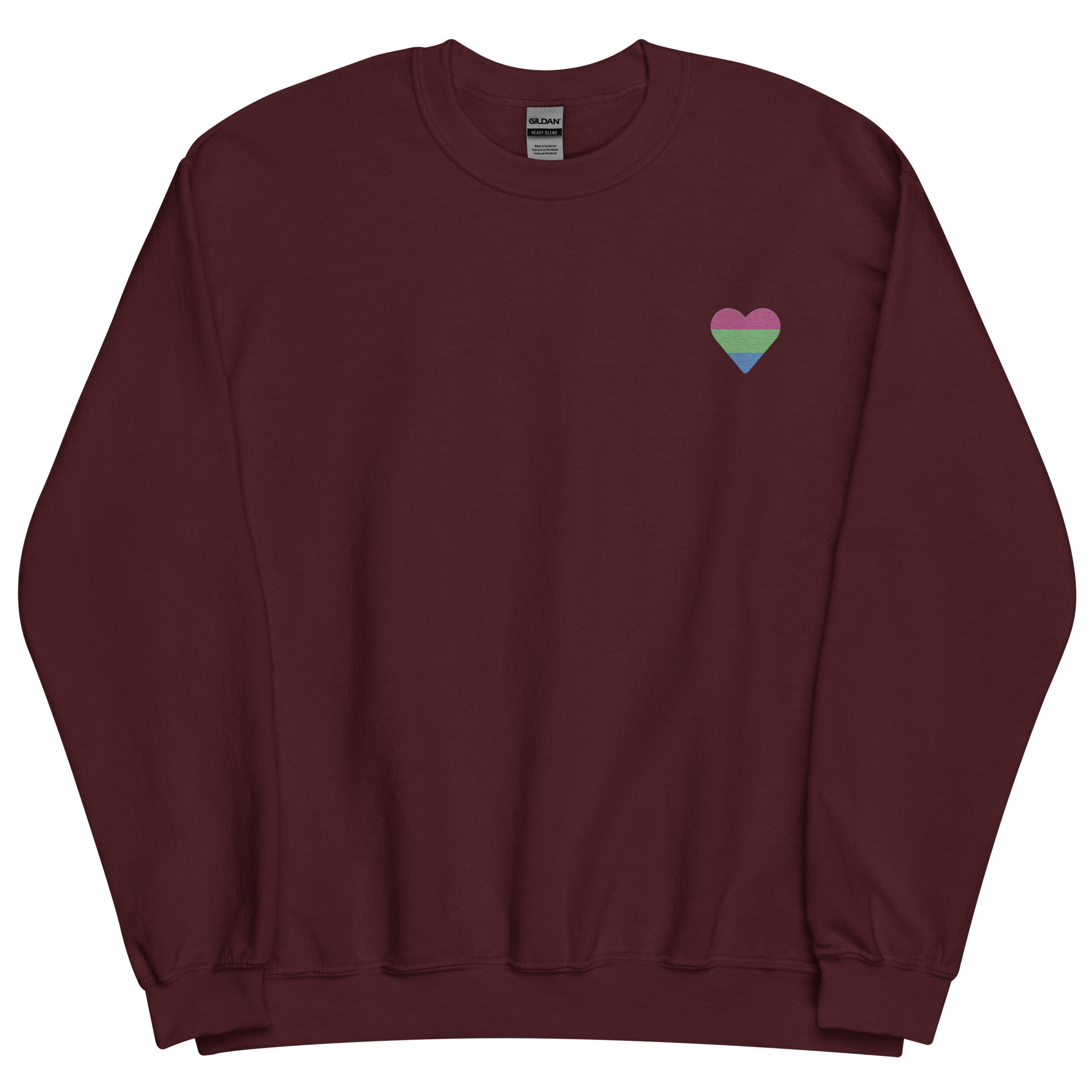 Polysexual Flag Embroidered Heart Sweater: Celebratory LGBTQ+ Pride Design