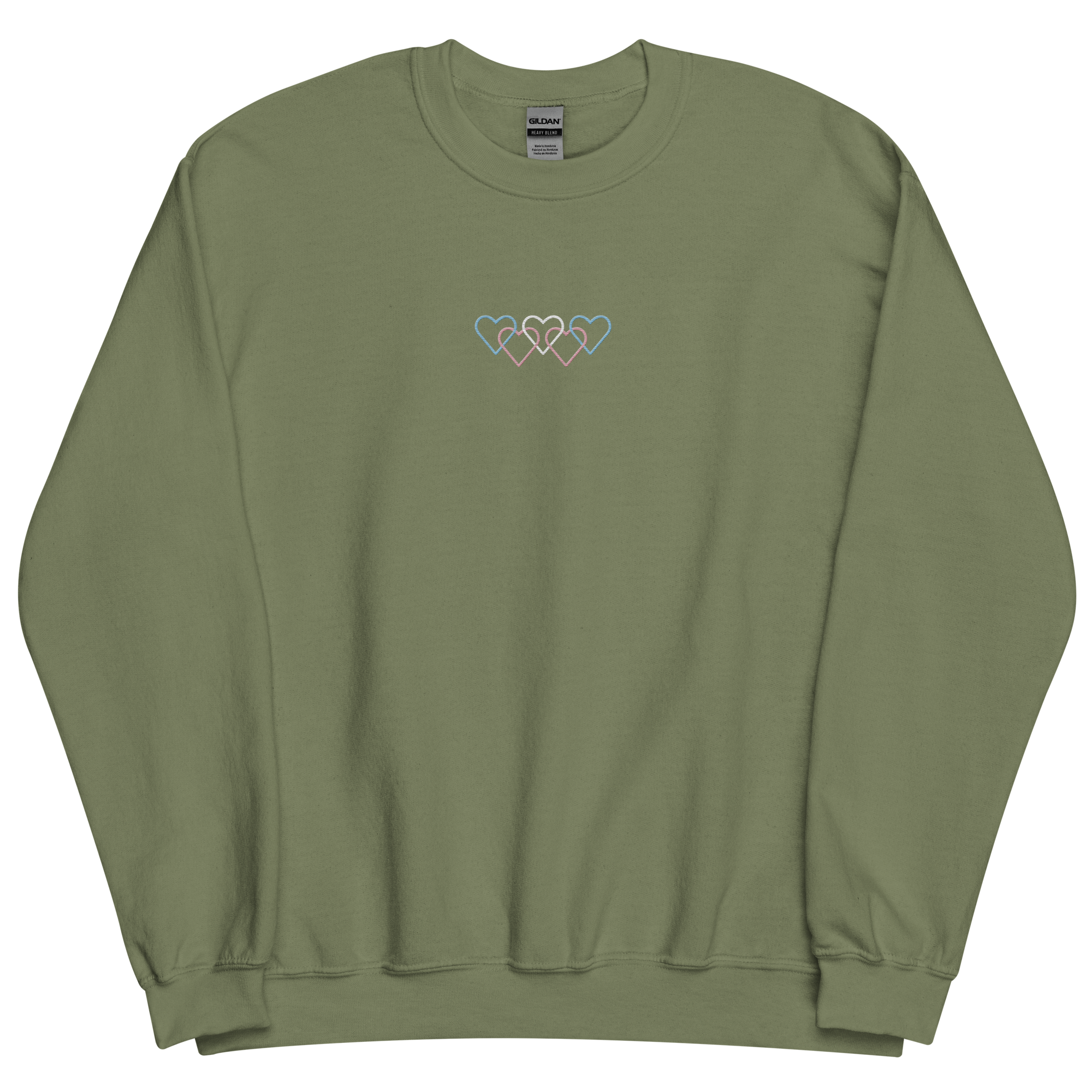 Transgender Pride Sweatshirt: Interlaced Heart Outlines Embroidered Sweater