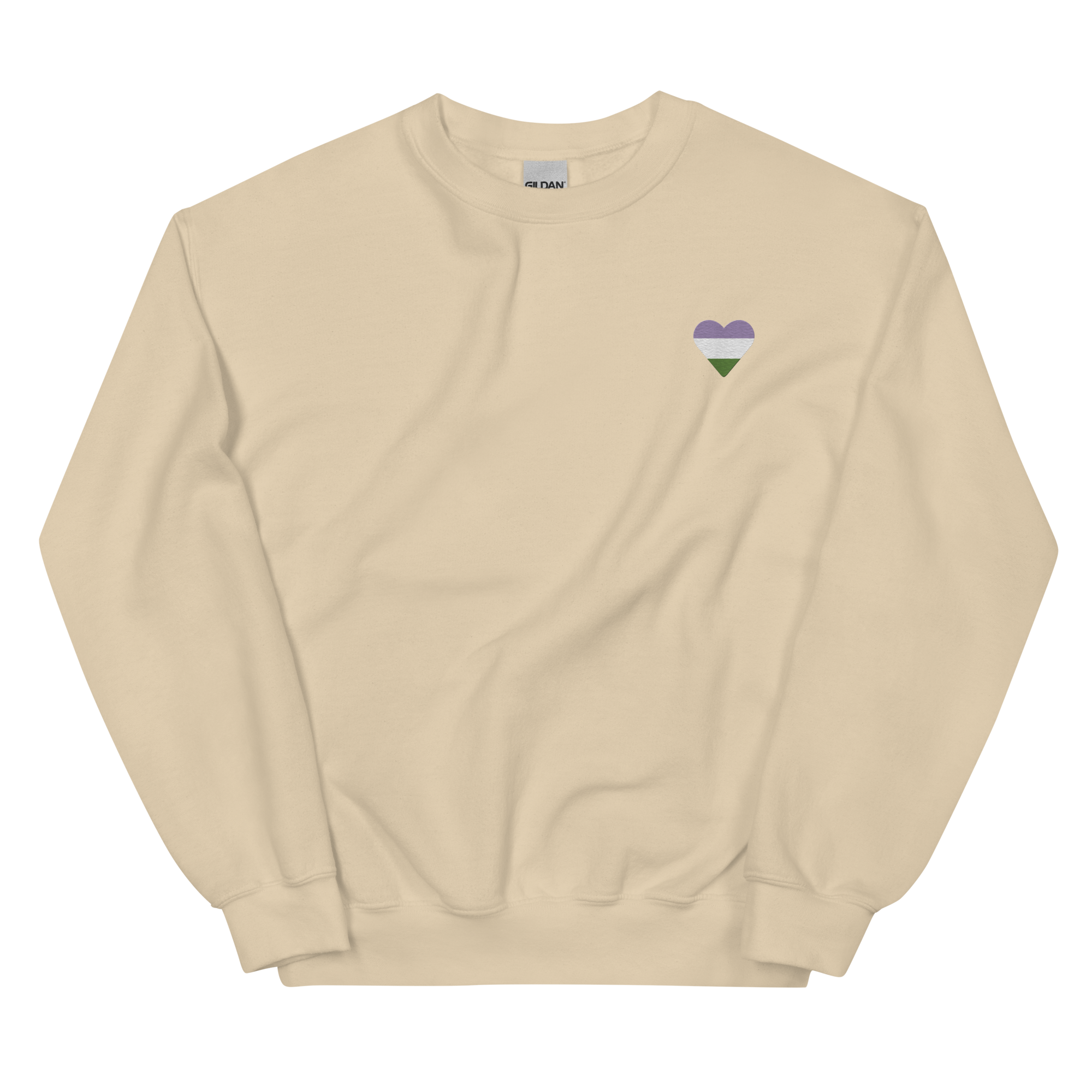 Genderqueer Flag Embroidered Heart Sweater: Celebratory LGBTQ+ Pride Design