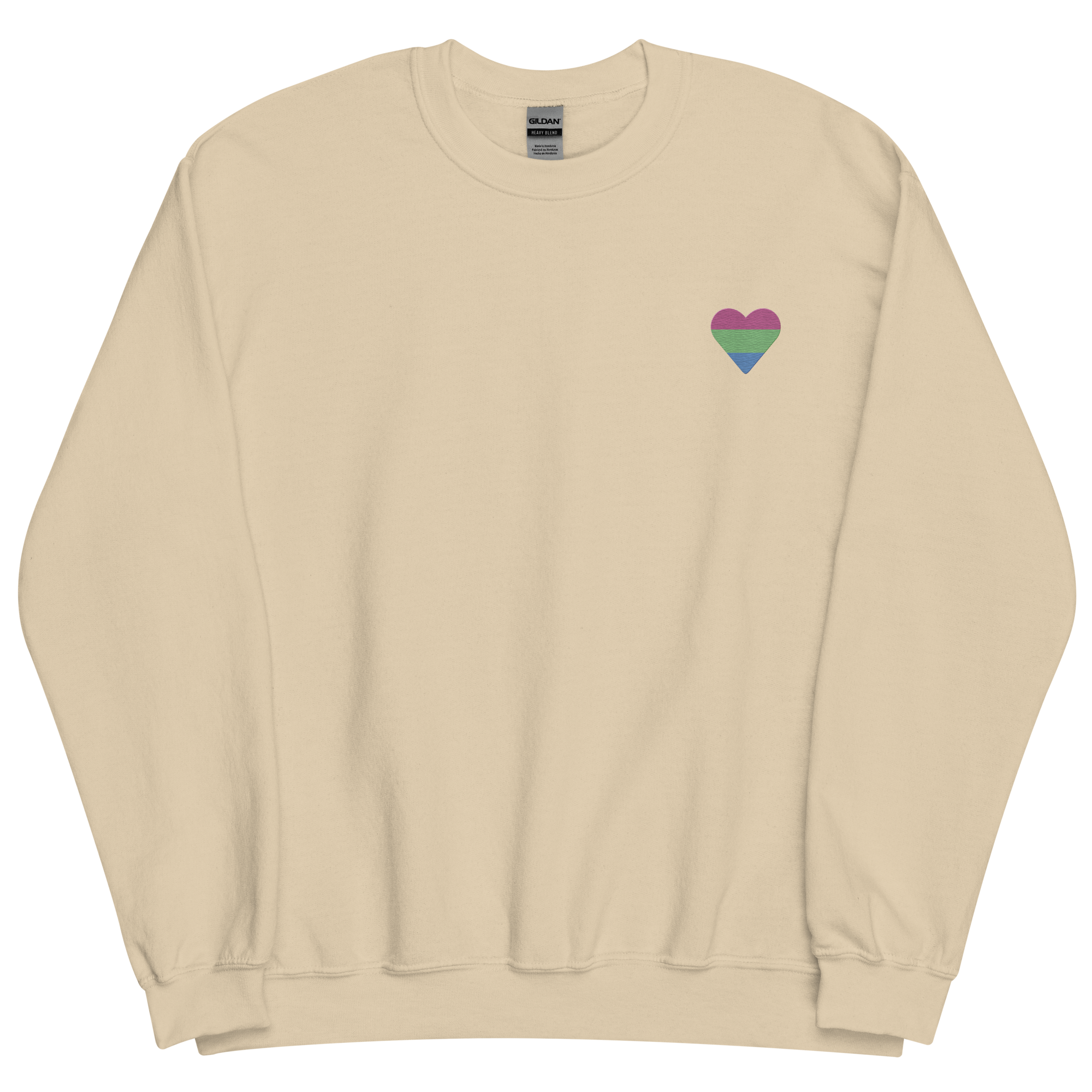 Polysexual Flag Embroidered Heart Sweater: Celebratory LGBTQ+ Pride Design