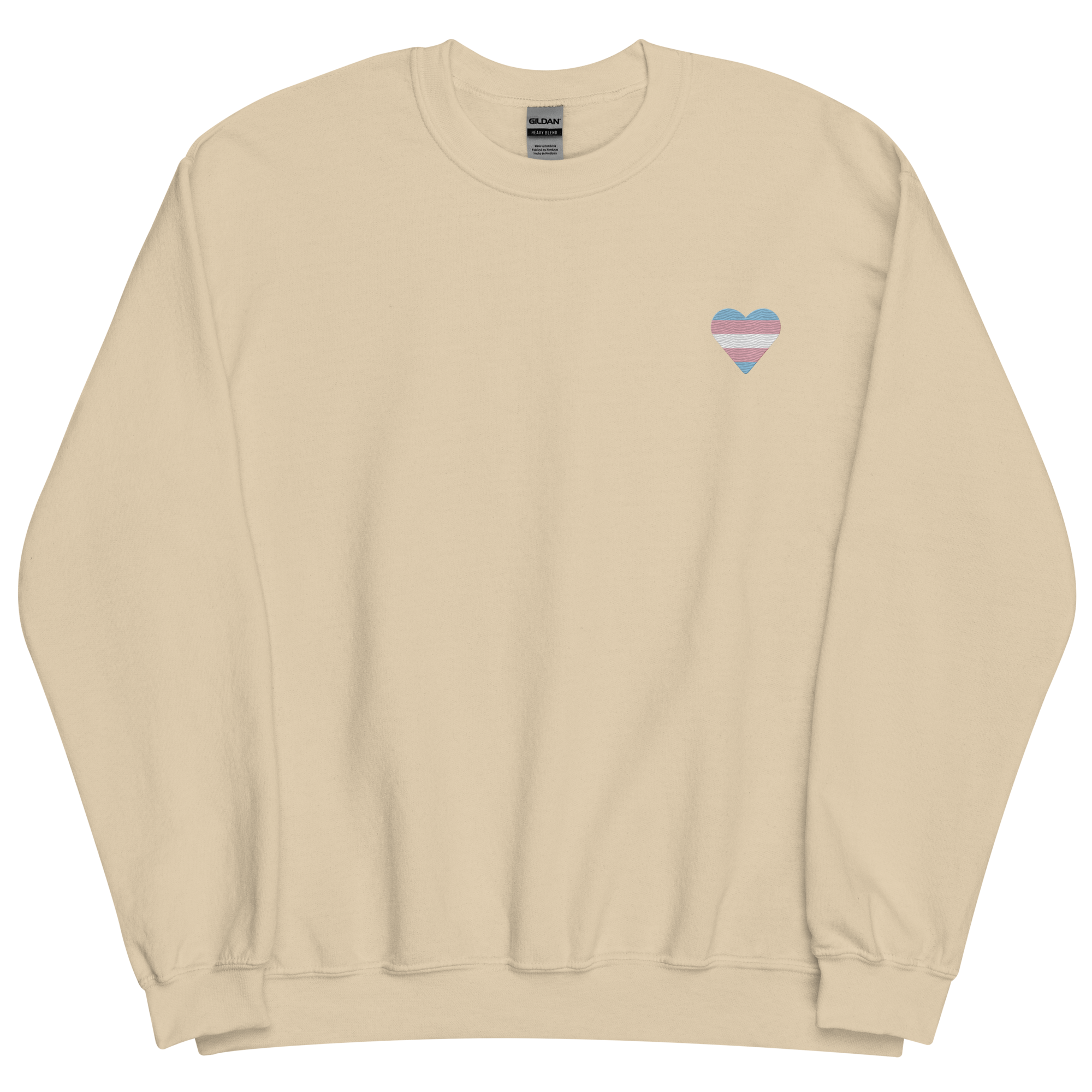 Transgender Flag Embroidered Heart Sweater: Celebratory LGBTQ+ Pride Design