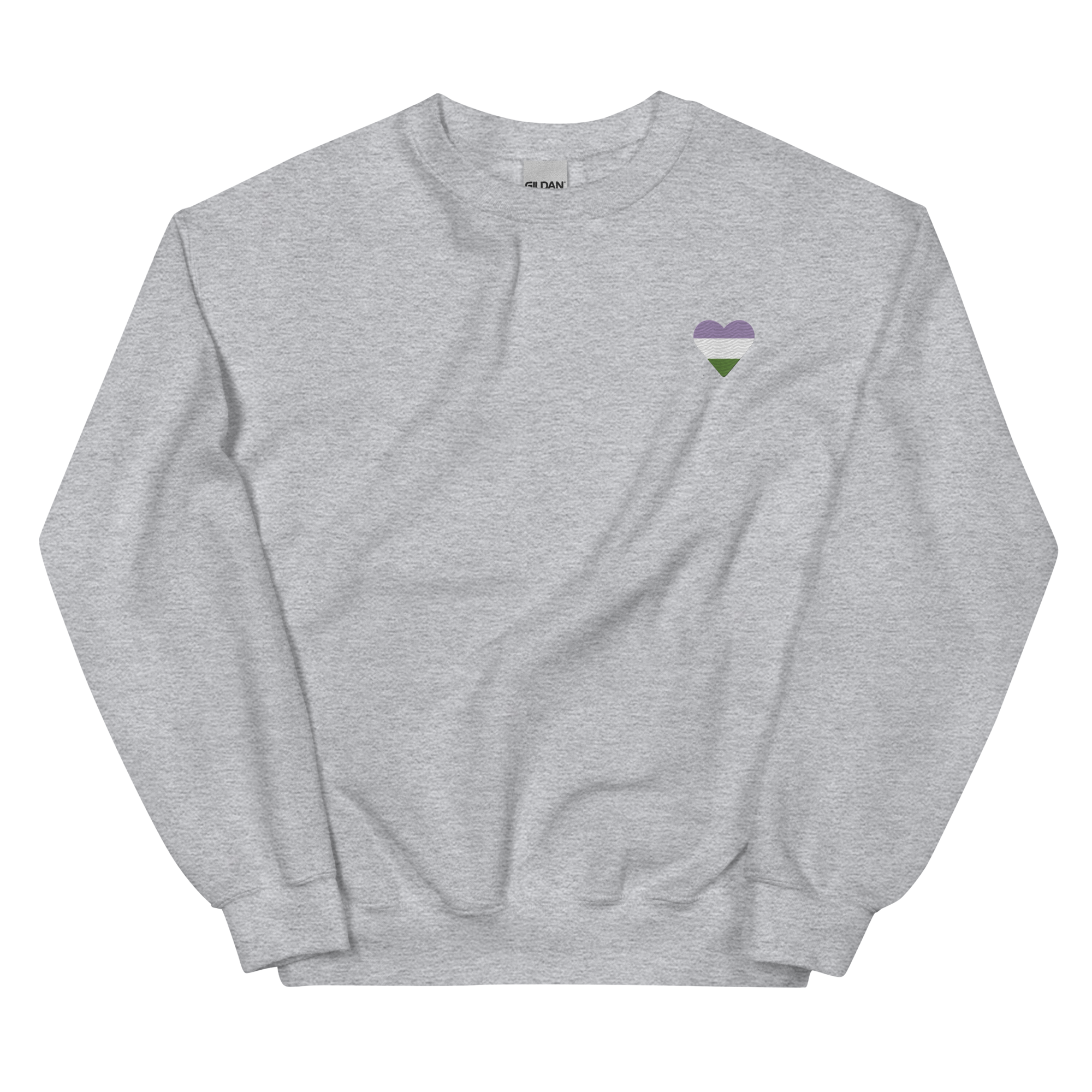 Genderqueer Flag Embroidered Heart Sweater: Celebratory LGBTQ+ Pride Design