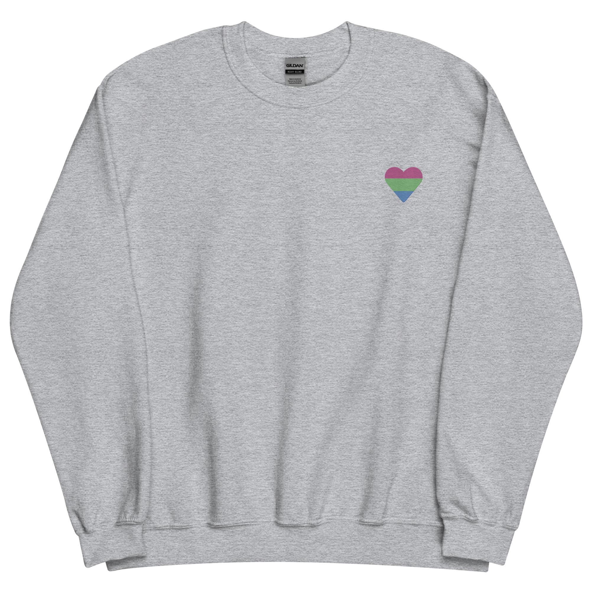 Polysexual Flag Embroidered Heart Sweater: Celebratory LGBTQ+ Pride Design