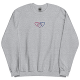 Bisexual Pride Sweatshirt: Interlaced Heart Outlines Embroidered Sweater