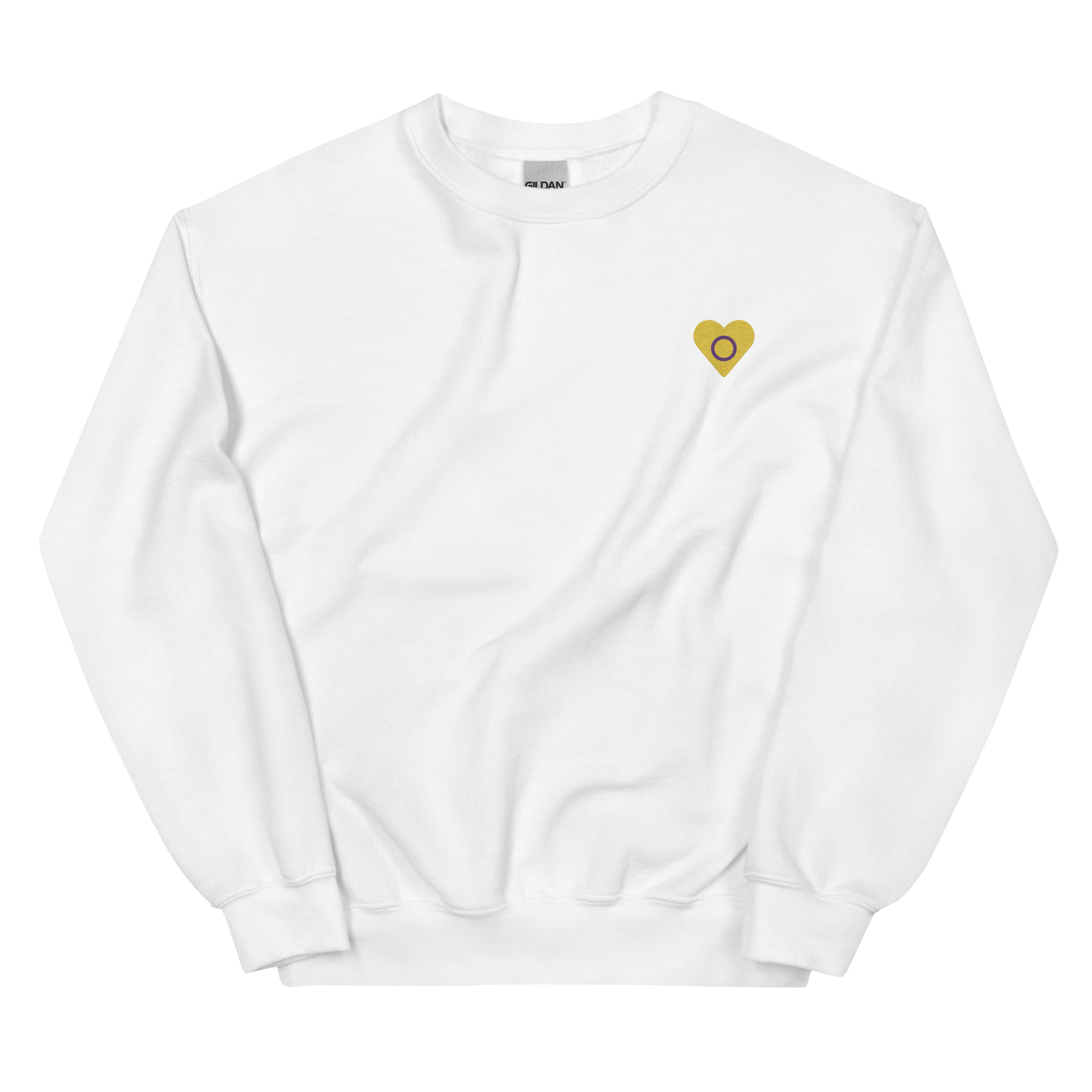 Intersex Flag Embroidered Heart Sweater: Celebratory LGBTQ+ Pride Design